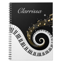 Piano Keys and Gold Music Notes Stickers Spiral Note Book