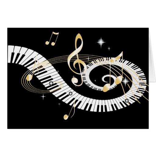 Piano Keys and Golden Music Notes Card