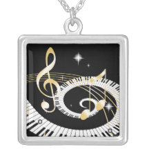 Piano Keys and Golden Music Notes Necklace