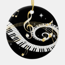 Piano Keys and Golden Music Notes Christmas Ornament