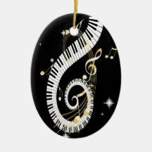 Piano Keys and Golden Music Notes Ornaments