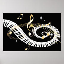 Piano Keys and Golden Music Notes Posters