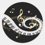 Piano Keys and Golden Music Notes Round Sticker
