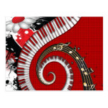 Piano Keys Music Notes Grunge Floral Swirls Postcard