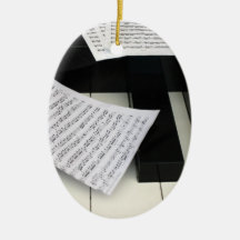 Piano keys with music christmas tree ornaments