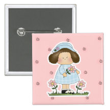Picking Daisies Cute Flower Spring Girl Pinback Buttons