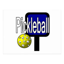 Pickle and ball graphic with paddle and ball post card