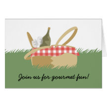 picnic basket wine bottle note card invitations