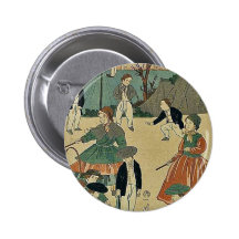 Picture of children at play by Utagawa,Yoshikazu Pinback Button