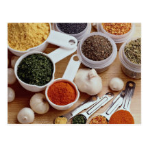 Picture of Fresh spices with garlic cloves Post Card