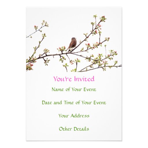 Picture of Sparrow Singing in Flowering Tree Invitation
