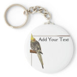 Pied Cockatiel on a Branch with White keychains