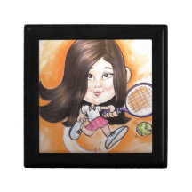 Pierre Bossier Mall Caricature Girl Playing Tennis Trinket Boxes