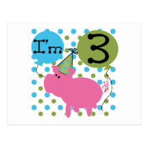 Pig 3rd Birthday Tshirts and Gifts Post Cards
