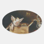Pig and Owl for breakfast items Oval Sticker
