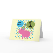 Pig I'm 1 Birthday Tshirts and Gifts Greeting Cards