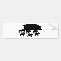 pig mum with young pigs icon bumper stickers