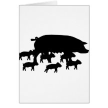 pig mum with young pigs icon greeting cards