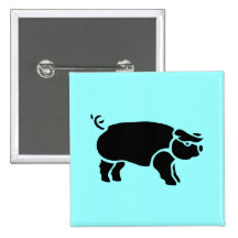 Pig Vintage Wood Engraving Pinback Button