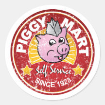 Piggy Mart Vintage Grocery Store Employee Badge Sticker