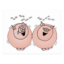 Pigs laughing faces post cards