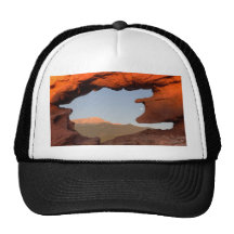 Pikes Peak and Moon Framed by Sandstone Trucker Hats