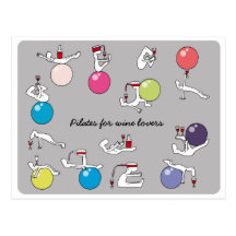 Pilates for wine lovers postcard, grey