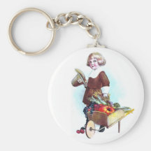 Pilgrim Boy and Wheelbarrow of Fruits & Veggies Key Chains