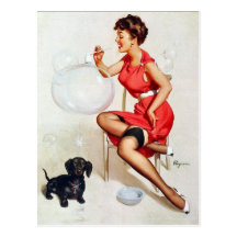 Pin-Up Blowing Bubbles Postcard