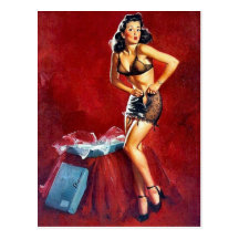 Pin-Up Getting Dressed Postcard
