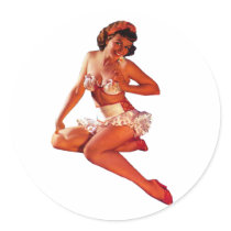 Pin Up Girl Round Stickers