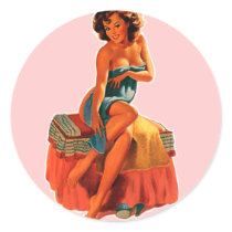 Pin Up Girl Round Stickers