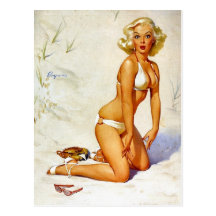 Pin-Up on the Beach Postcard