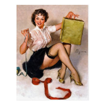Pin-Up Wrapping Present Postcards