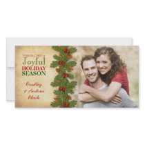 Pine Boughs Holly Berries Christmas Xmas Photocard Photo Card Template