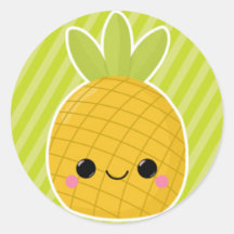 Pineapple on Green Stripes Round Sticker
