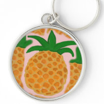Pineapples Premium Round Keychain