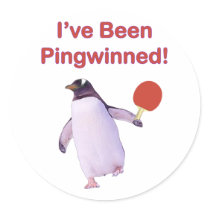 Pingwinned Penguin Ping Pong Round Stickers