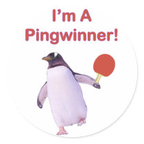 Pingwinner Penguin Ping Pong Round Stickers