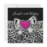 Pink 30th Birthday Party Zebra Black Leopard Invite