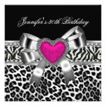 Pink 30th Birthday Party Zebra Black Leopard Personalised Invitation