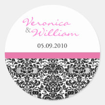 Pink Accent Damask Save the Date Sticker