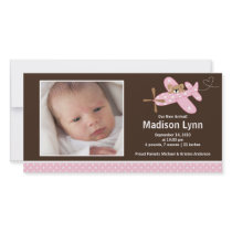 Pink Aeroplane Baby Girl Birth Annoucement