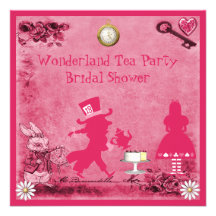 Pink Alice in Wonderland Tea Party Bridal Shower Custom Invitation