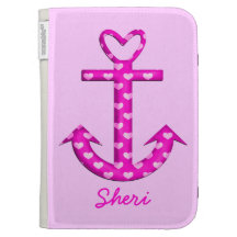 Pink Anchor with Hearts Kindle Case