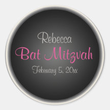 Pink and Black 1.5" Round Bat Mitzvah Sticker