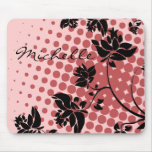 Pink and Black Abstract Flowers Mouse Pad
