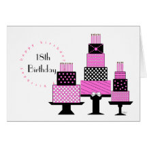 Pink and Black Birthday Cake Invitation Cards