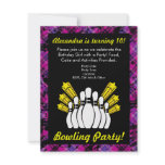 Pink and Black Bowling Birthday Party Invitation