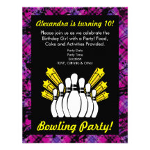 Pink and Black Bowling Birthday Party Invitation